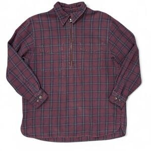 Vintage 90s Eddie Bauer 1/2 Zip Plaid Flannel Pullover Shirt Women’s Sz M Petite